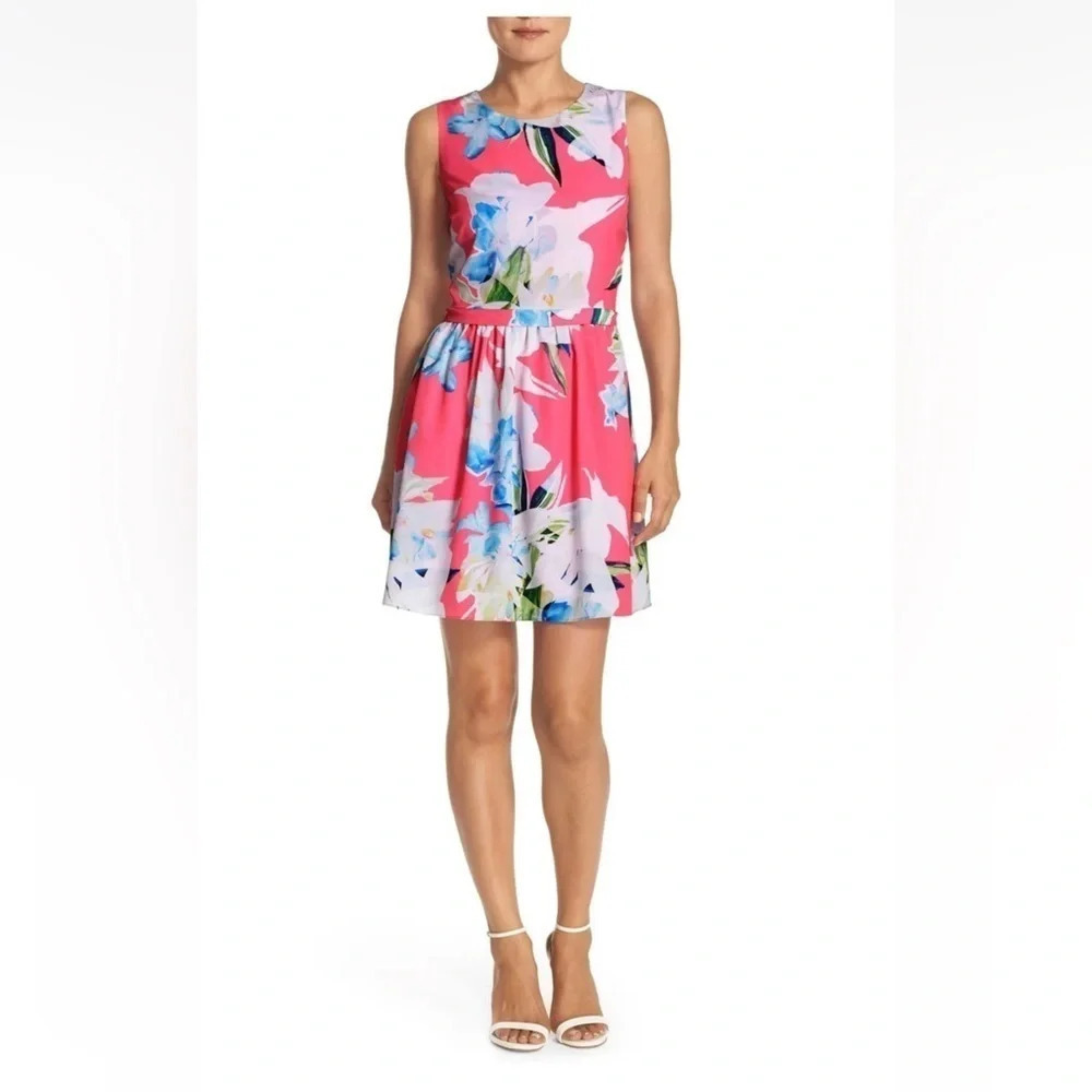 NEW CeCe Cynthia Steffe Pink Floral Fit and Flare Dress Size 0